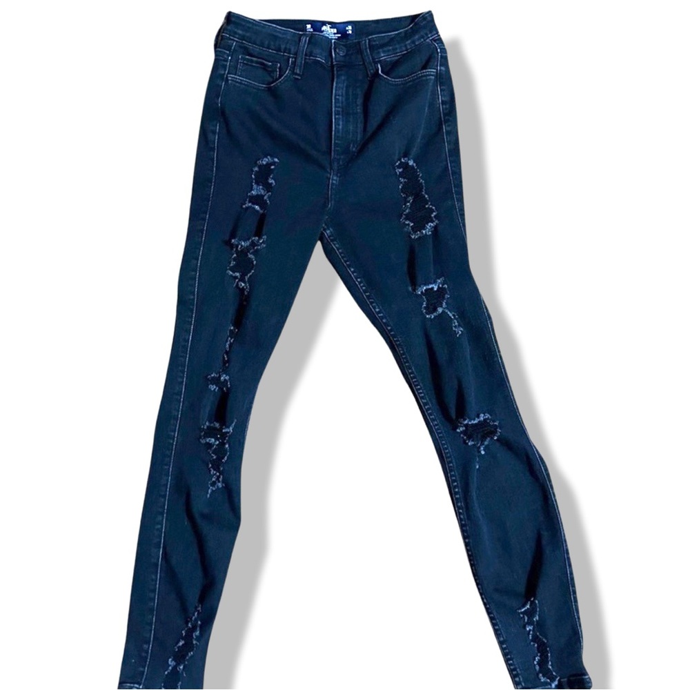 Women's Hollister High-Rise Distressed Black Super Skinny Jeans 26R/28L, 3R